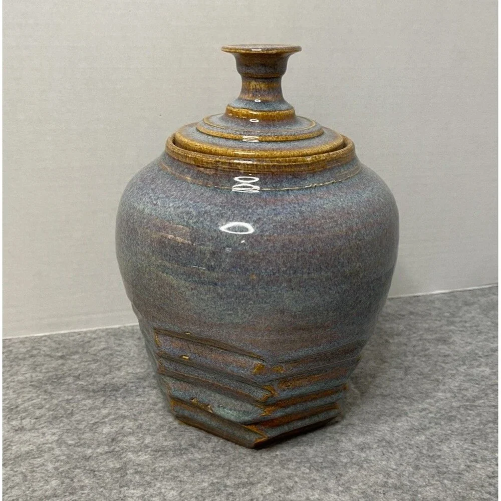 Vintage Studio Pottery Lidded Jar Signed Kaffing 65 Earthy Vase Stoneware Vessel